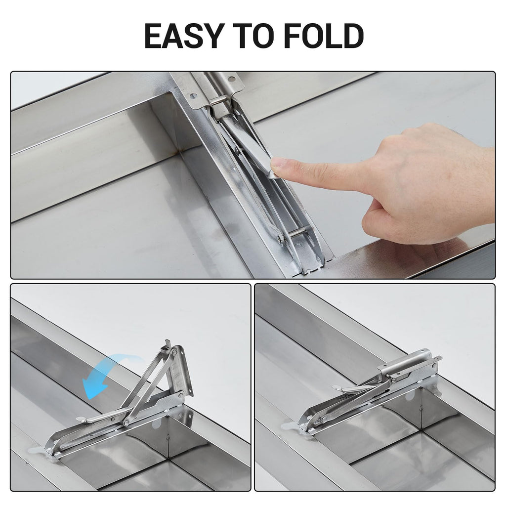 Garvee Folding Concession Shelf 72" x 12" - 304 Stainless Steel, Wall Mount, Drop Down, for Food Truck, BBQ, Restaurant