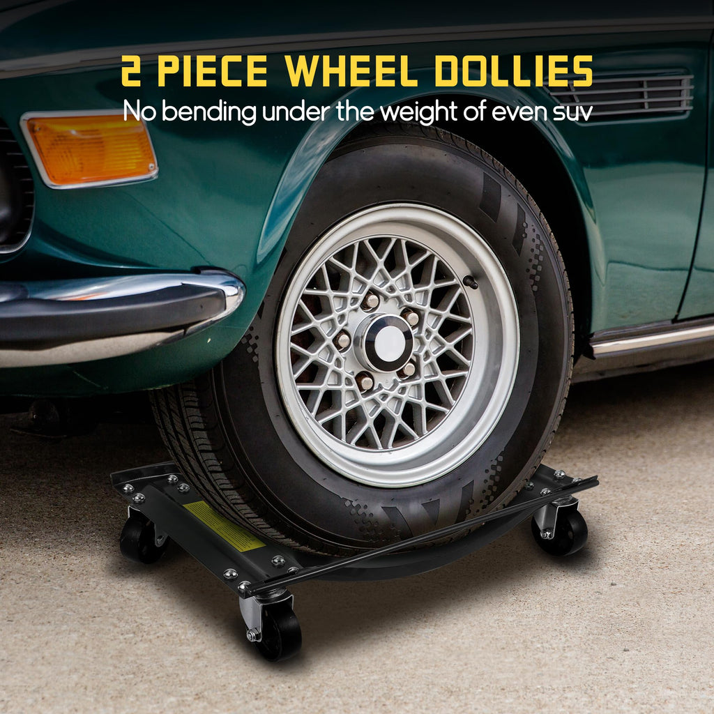 Garvee Heavy-Duty Car Dolly Set of 2 - 10000 lbs Capacity with 3.5" Steel Wheels, 24"x15" Universal Fit Vehicle Dollies for SUVs, Trucks & Fleet Vehicles, Steel Construction w/Side Rails & 4 Swivel Casters, Black