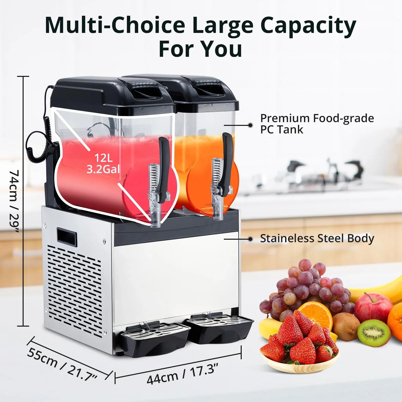 Garvee 24L Commercial Slushy Machine, 700 Watts, Self-Cleaning, Stainless Steel for Margaritas, Snow Melts, Cocktails, Homes, Coffee Shops, Restaurants