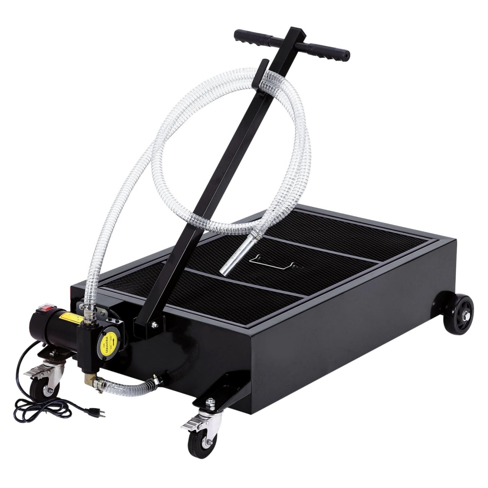 Garvee 25 Gallon Oil Drain Pan with 110V Electric Pump, 8FT Hose, Folding Handle, Carbon Steel, Wheels, for Cars, SUVs, Trucks, Buses, RVs
