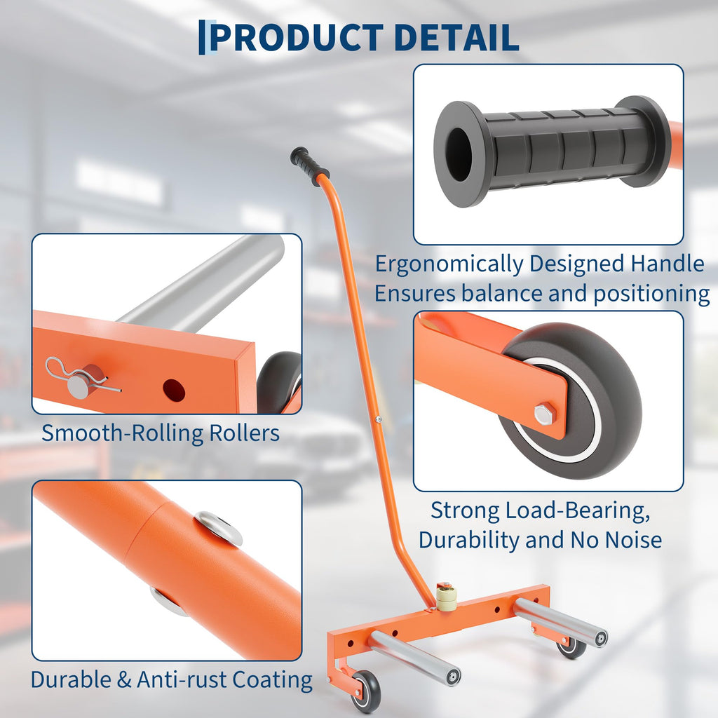 Garvee Adjustable Tire Dolly, Heavy-Duty, 350 lbs Capacity with 360° Rotatable Wheels, Steel Construction and Rust-Resistant Coating for Garage, Workshop, and Auto Repair, Orange