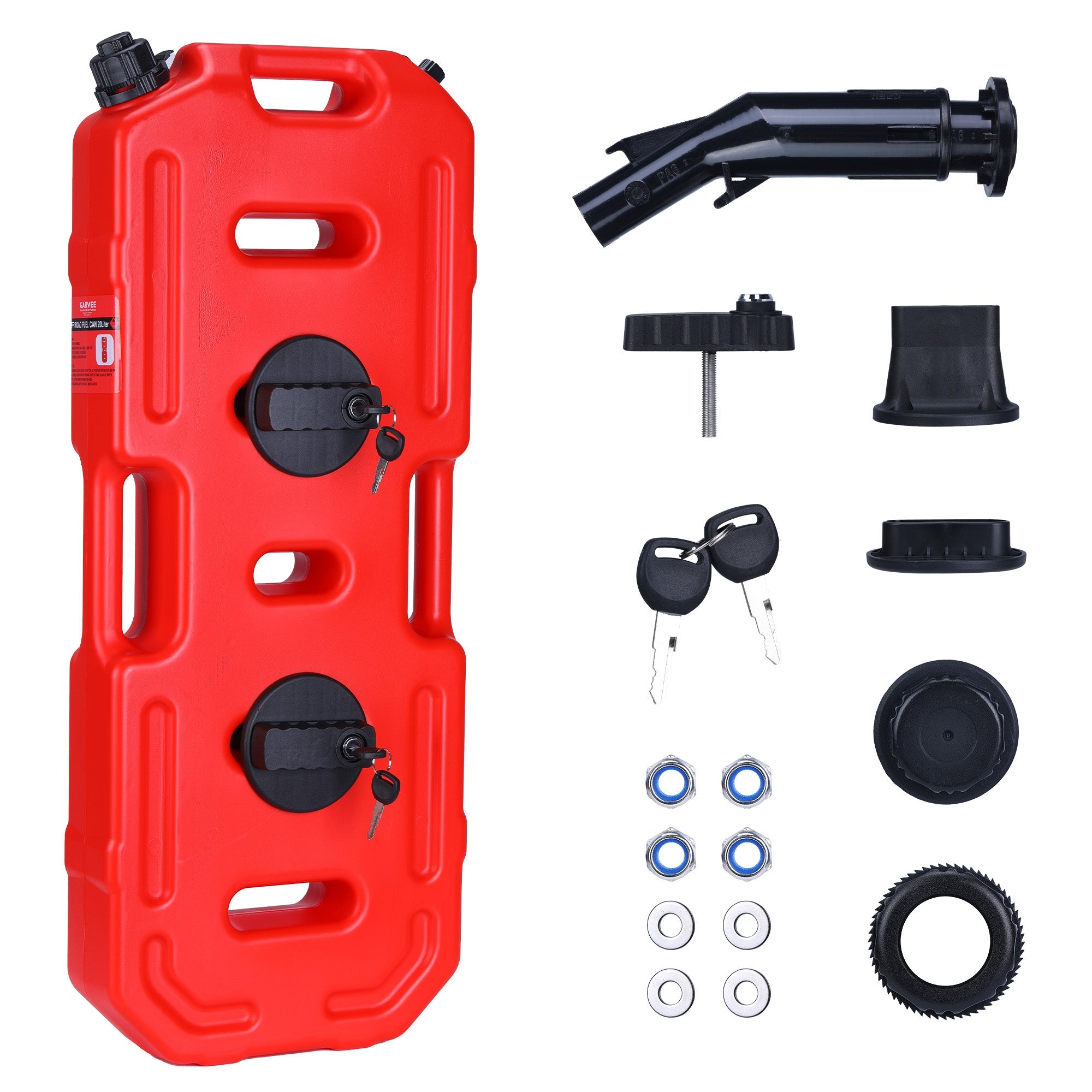 Garvee Heavy-Duty 20L Portable Gas Can for Car, Motorcycle, ATV, UTV – HDPE Fuel Tank with Locking Mounting Bracket, Key Lock, U-Bolt for 1" Tube – Off-Road, US Market, Lockable