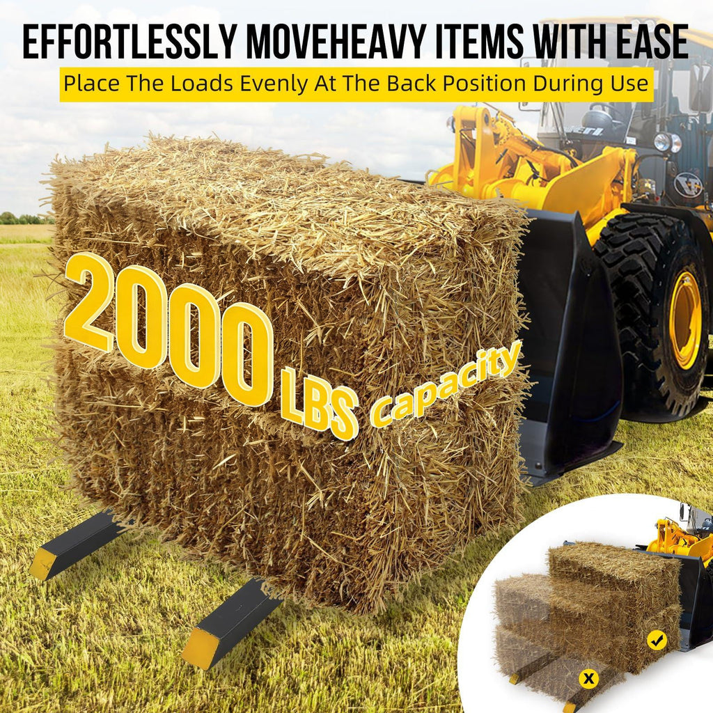 Garvee 60" Heavy Duty Pallet Forks 2000 lbs Capacity Adjustable Stabilizer Bar High-Strength Iron Tubes Universal Fit Loader Skid Steer Farm & Construction