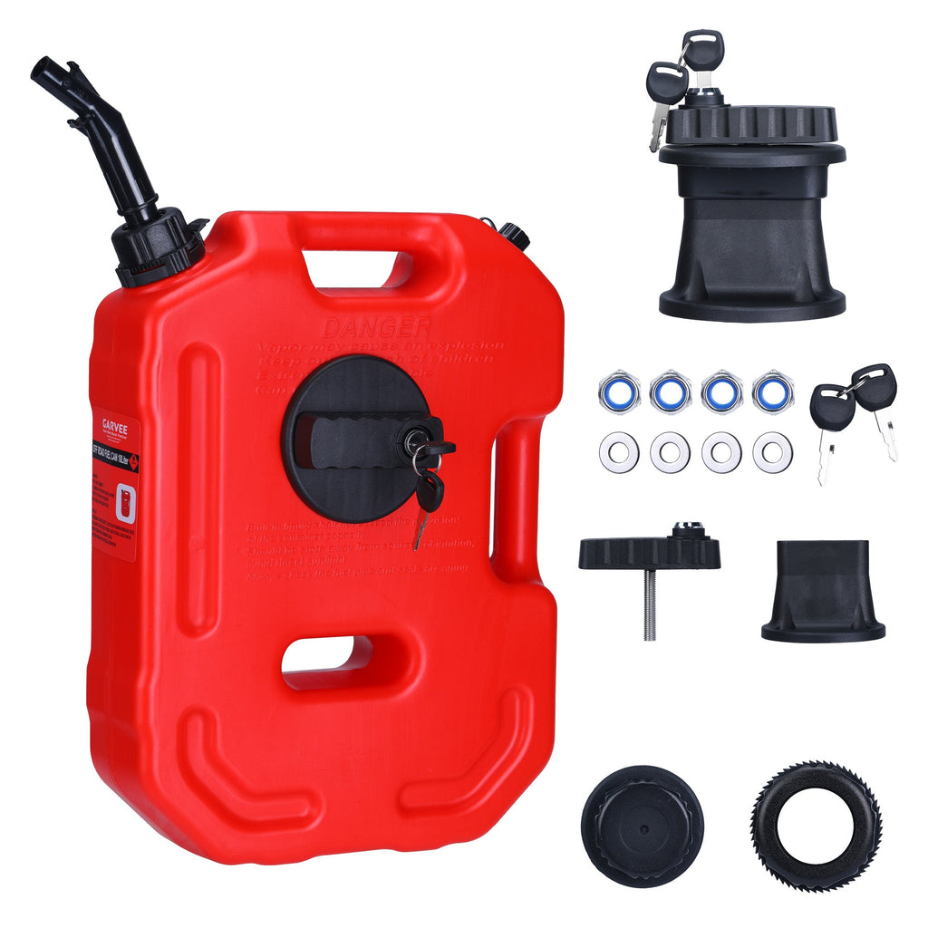 Garvee Secure 10L Portable Gas Can with Locking Mounting Bracket – Heavy-Duty HDPE Fuel Tank for Car, Motorcycle, SUV, ATV, UTV – Key Lock, U-Bolt for 1" Tube – US Market, 2 Gallon Capacity, Lockable