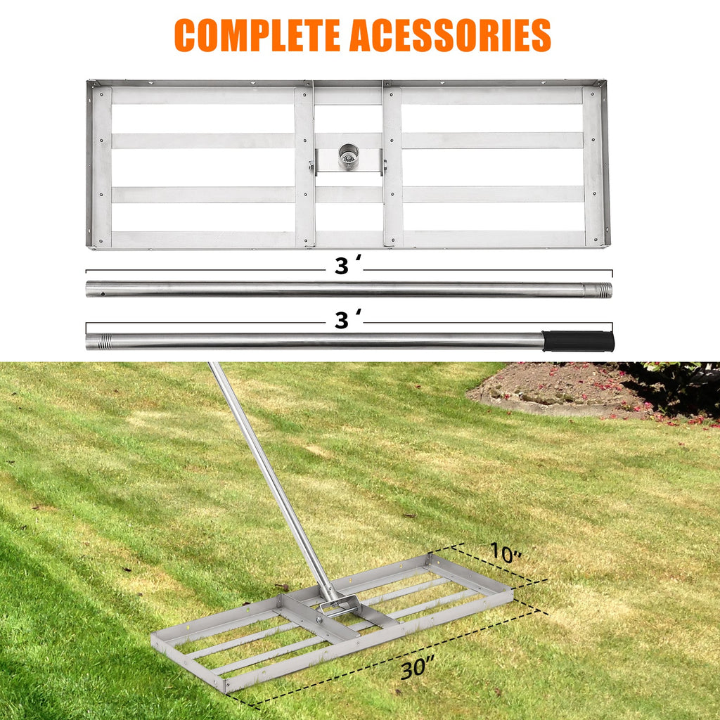 Garvee 30"×10" Heavy-Duty Steel Lawn Leveling Rake with 180° Flexible Rotation - Topdressing Spreader Tool for Backyard, Garden, Golf Course, Farm, and Pasture