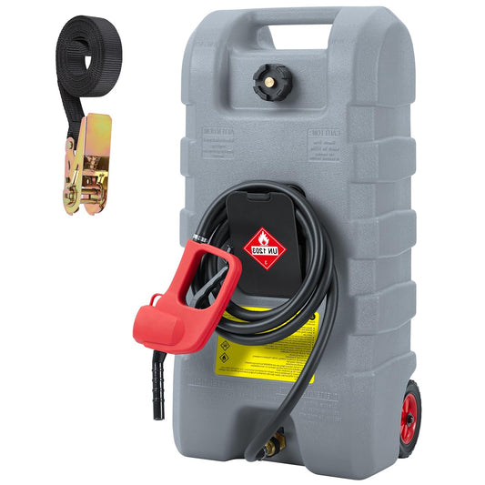 Garvee 15 Gallon Portable Fuel Caddy, 10-ft hose, siphon pump, 7.5 L/min manual nozzle, diesel/gasoline tank - Gray