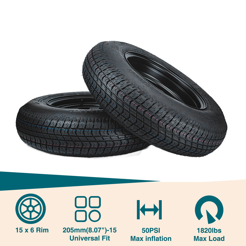 Garvee 2-Pack Trailer Tire On Rim ST205/75D15 15In Black 5 Lug 4.5" PCD Load Range C
