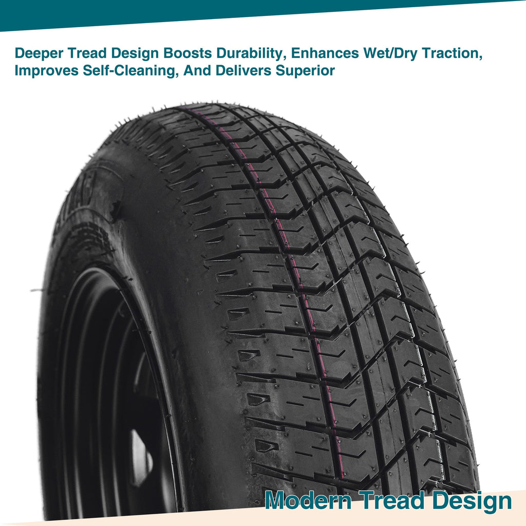 Garvee 2-Pack Trailer Tire On Rim ST205/75D14 14In Black 5 Lug 4.5" PCD Load Range C
