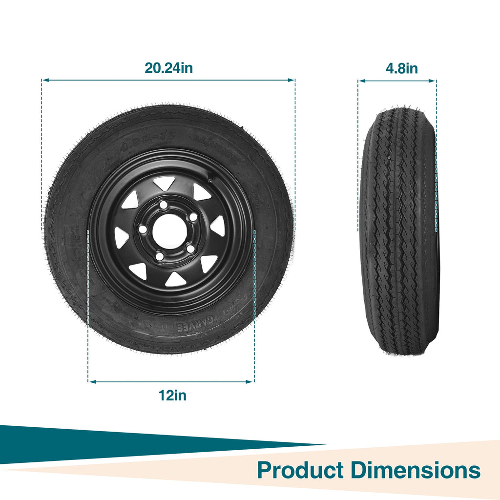 Garvee 2-Pack Trailer Tire On Rim 4.80-12 5 Lug Utility Trailer Tires 12In Black