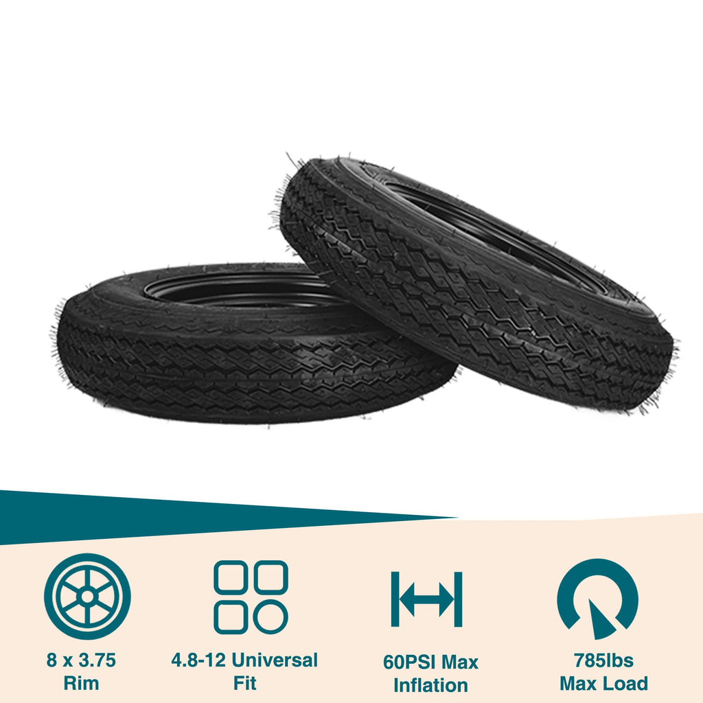 Garvee 2-Pack Trailer Tire On Rim 4.80-12 480-12 4.80x12 Trailer Tires 4 Lug 4" PCD 12In Wheels Black
