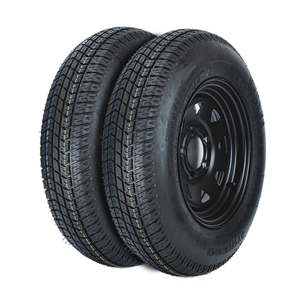Garvee 2-Pack ST175/80D13 Trailer Tires on 13" Rims, 5 Lug 4.5" PCD, Load Range C 6PR, Black Trailer Wheels