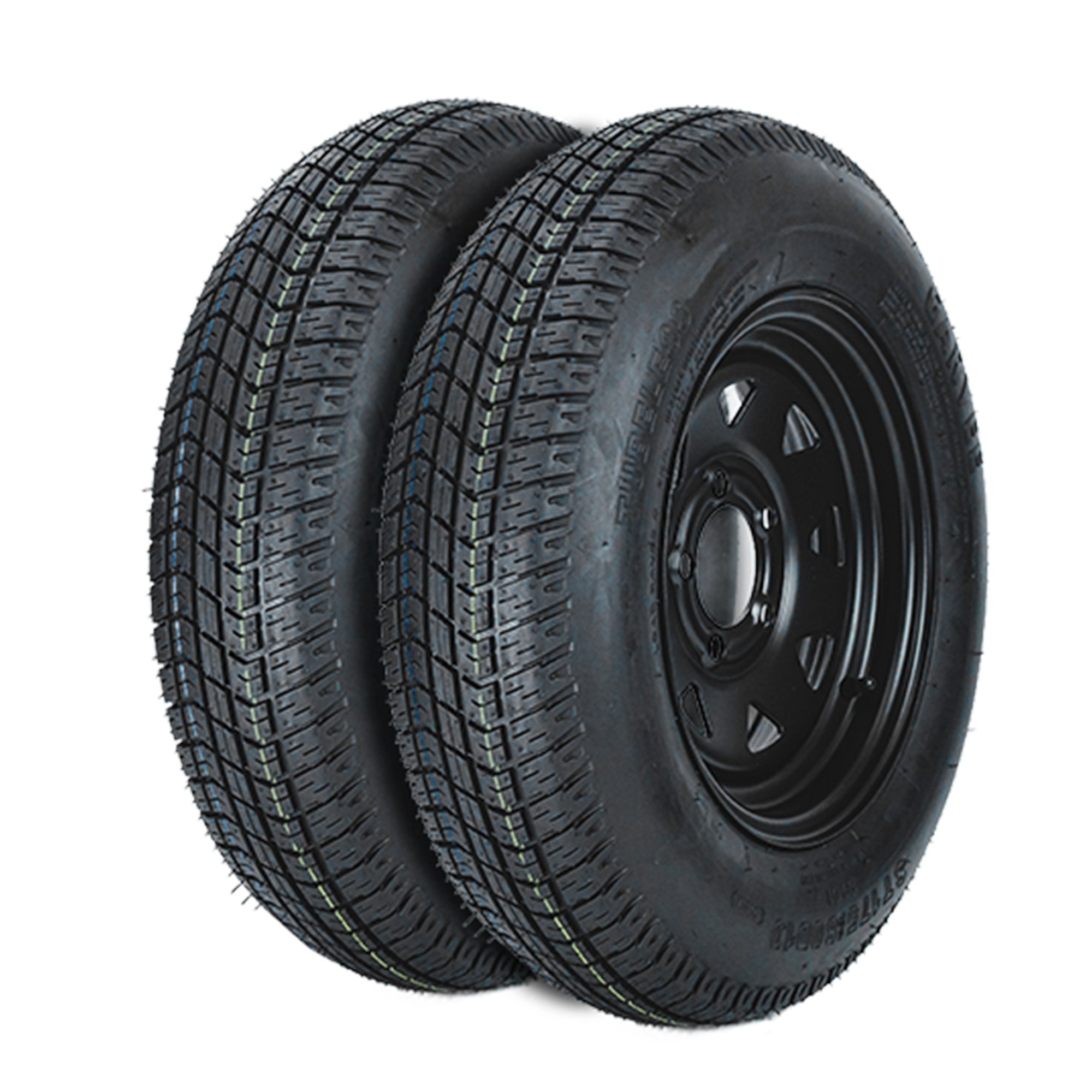 Garvee 2-Pack ST175/80D13 Trailer Tires on 13" Rims, 5 Lug 4.5" PCD, Load Range C 6PR, Black Trailer Wheels