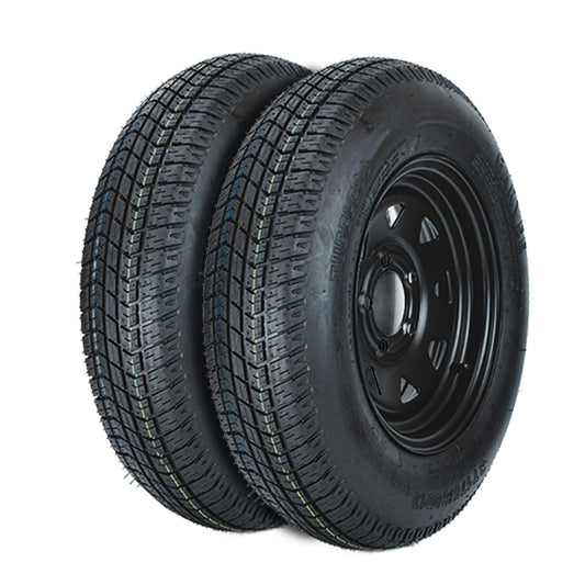 Garvee 2-Pack ST175/80D13 Trailer Tires on 13" Rims, 5 Lug 4.5" PCD, Load Range C 6PR, Black Trailer Wheels