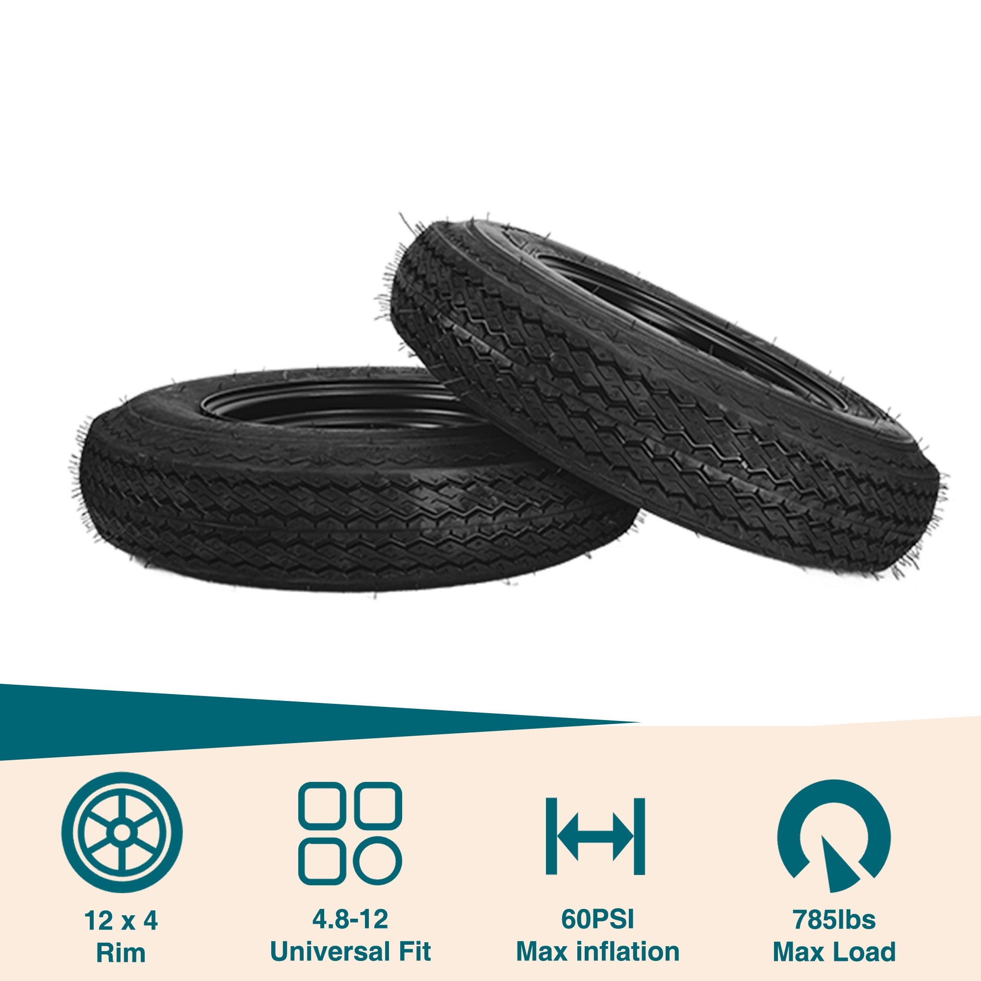 Garvee 2-Pack Trailer Tire On Rim 4.80-12 5 Lug Utility Trailer Tires 12In Black