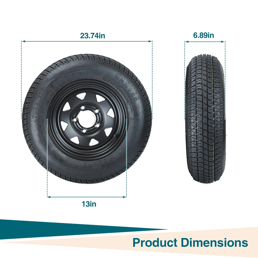 Garvee 2-Pack ST175/80D13 Trailer Tires on 13" Rims, 5 Lug 4.5" PCD, Load Range C 6PR, Black Trailer Wheels