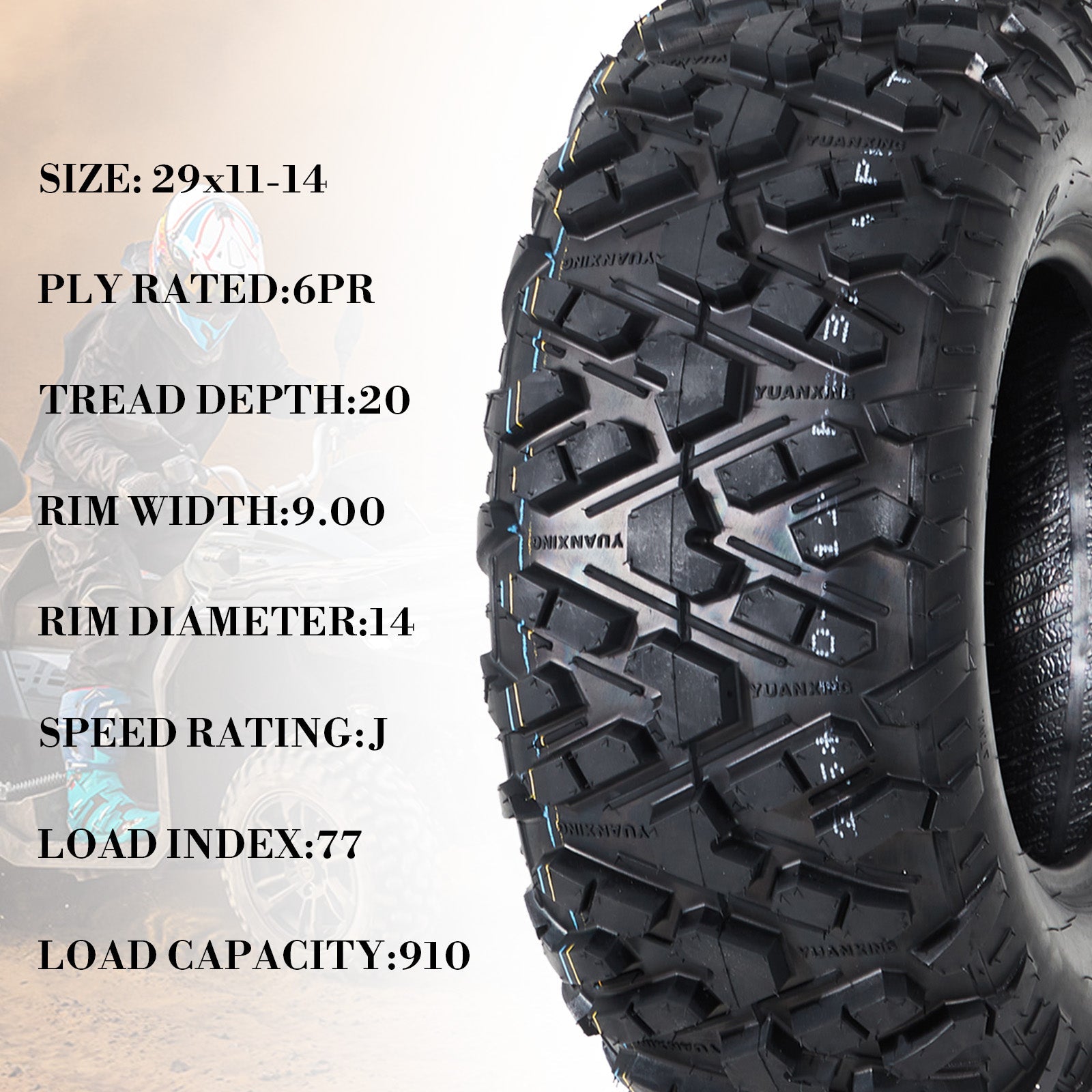 Garvee 29X11-14 ATV Tires 6PR Durable Heavy-Duty Rubber Off-Road All-Terrain Utility Vehicle
