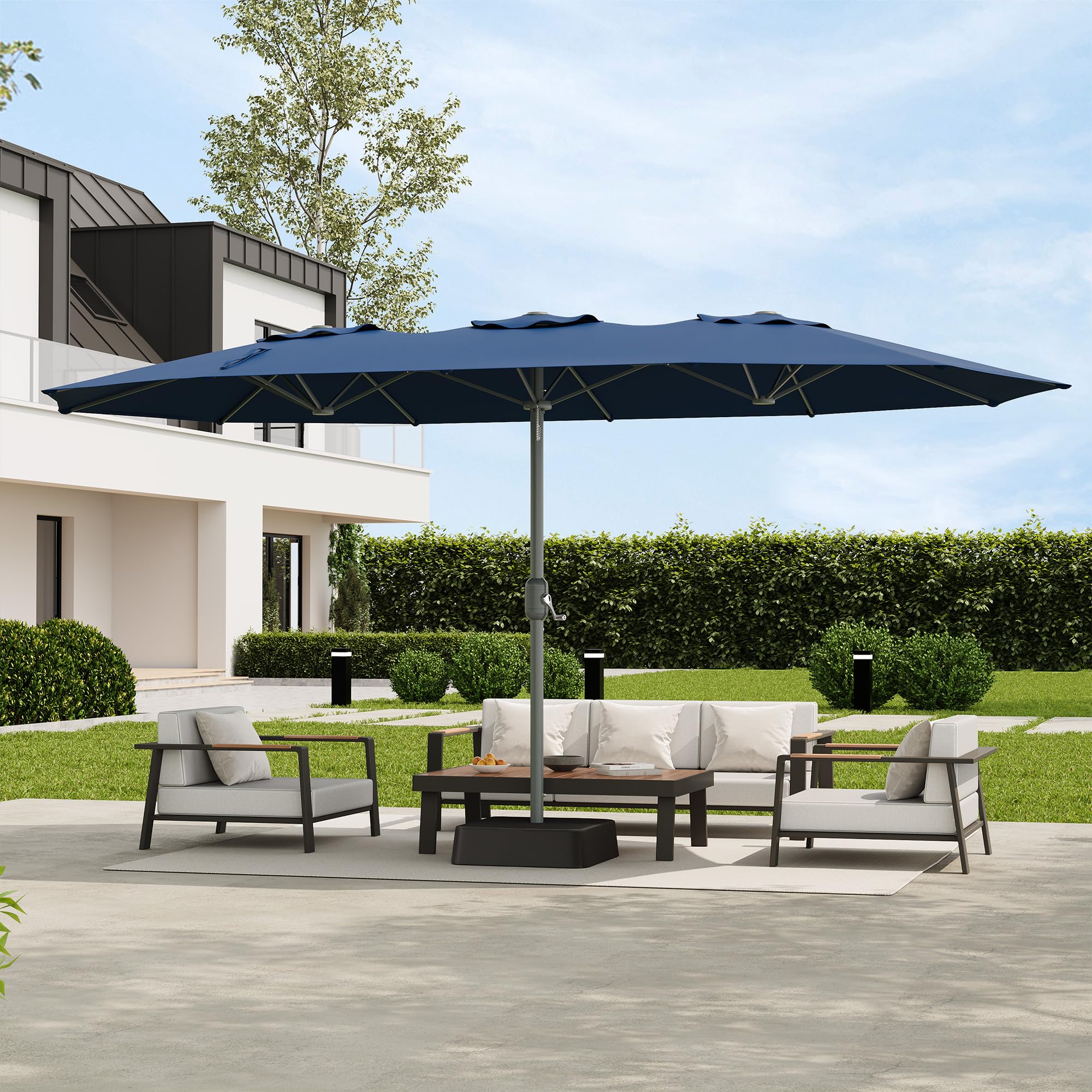 Garvee 9' × 15' Extra Wide Patio Umbrella, 12-Rib Iron Frame, Oxford Canopy, Blue