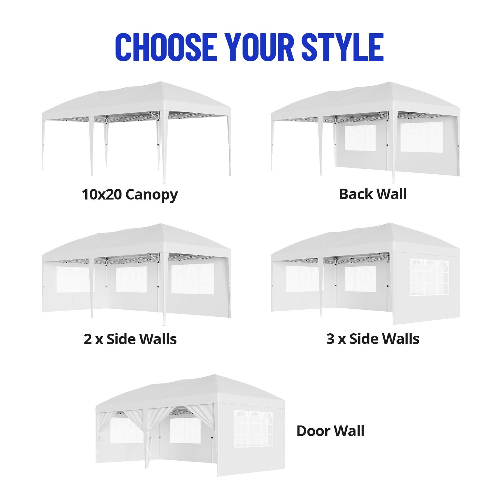 Garvee Pop Up Canopy Tent, 10 x 20 FT White Commercial Gazebo with 6 Sidewalls, Adjustable Height and Waterproof Cover for Parties, Weddings and Events