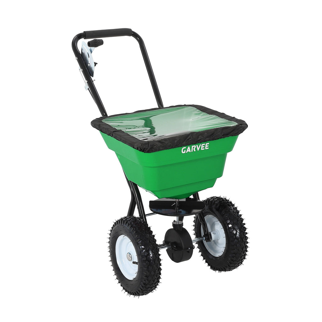 Garvee 80 lb Push Broadcast Spreader, Walk-Behind Lawn & Garden Spreader with 29 L Hopper, 0–12 ft Coverage, 13" All-Terrain Wheels & 20-Level Flow Control for Seed, Fertilizer, Salt & Ice Melt, Green/Black