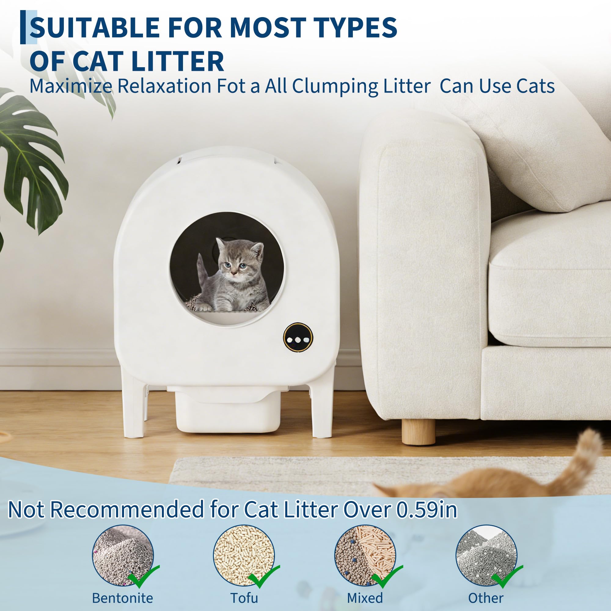 Garvee Self-Cleaning Cat Litter Box, Automatic Smart Pet Litter Box, Large Capacity for Multiple Cats, WiFi-Enabled App Control with Safety Sensors w/Garage Bags
