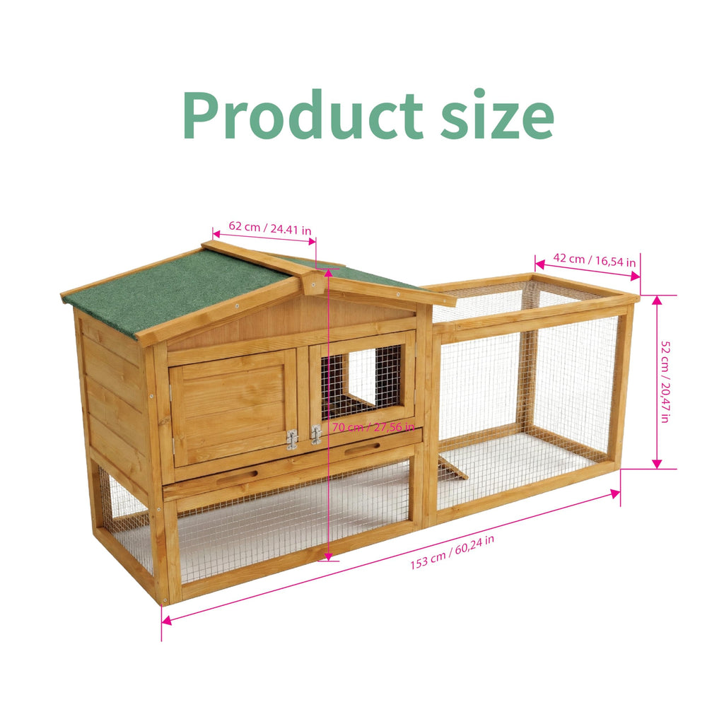 Garvee Spacious 2-Story Wooden Small Animal Cage for Rabbits, Guinea Pigs & Chickens - Weatherproof Hutch with Anti-Chew Metal Frame, Leak-Proof Removable Tray, Secure Wire Netting, Indoor & Outdoor Use, Natural Wood Color