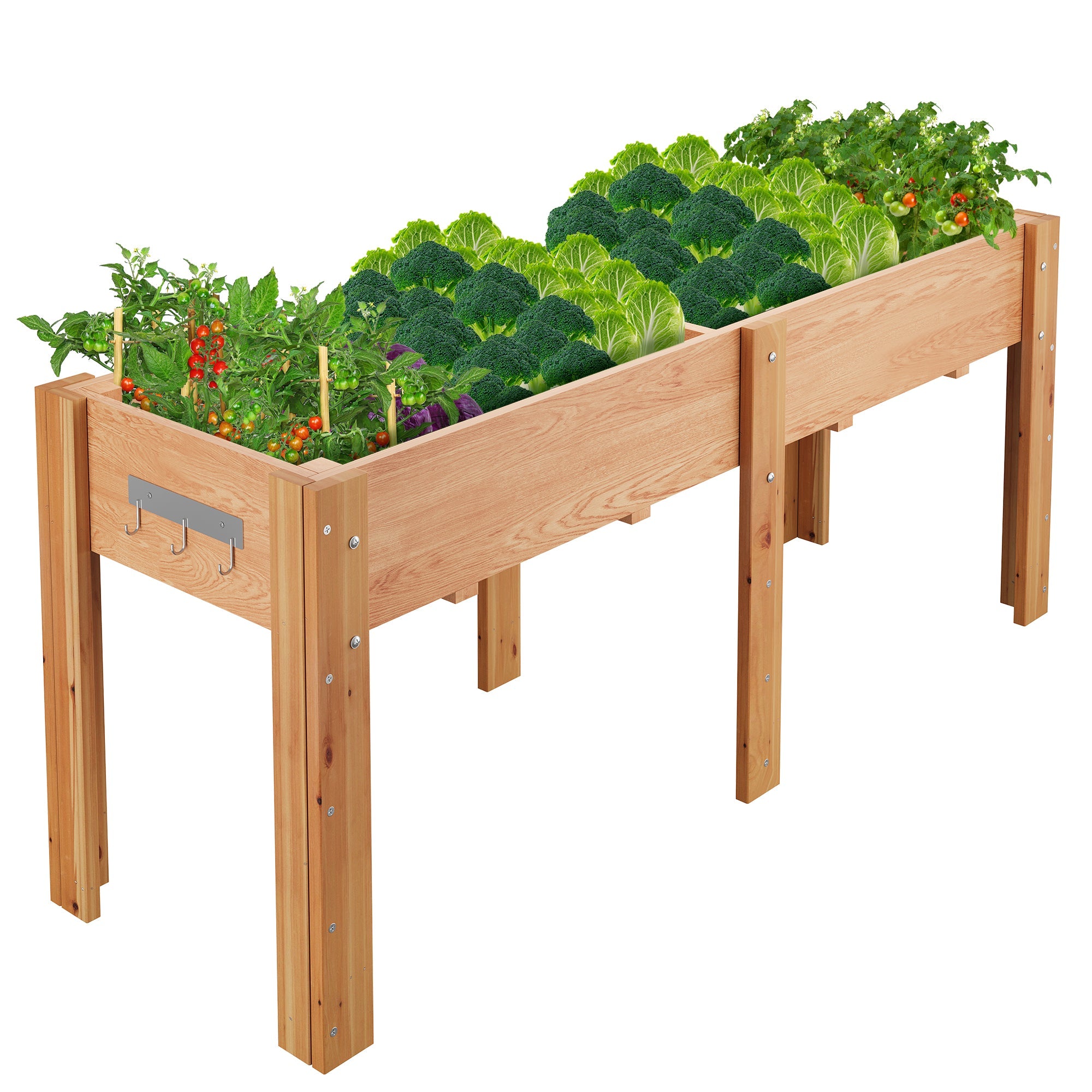 Garvee 72" x 23" x 30" Large Wooden Raised Garden Bed with Legs & Hooks, Elevated Fir Wood Planter Box with Non-Woven Liner, Ergonomic Outdoor Planter for Vegetables, Herbs, Flowers, Patio & Backyard, Oak