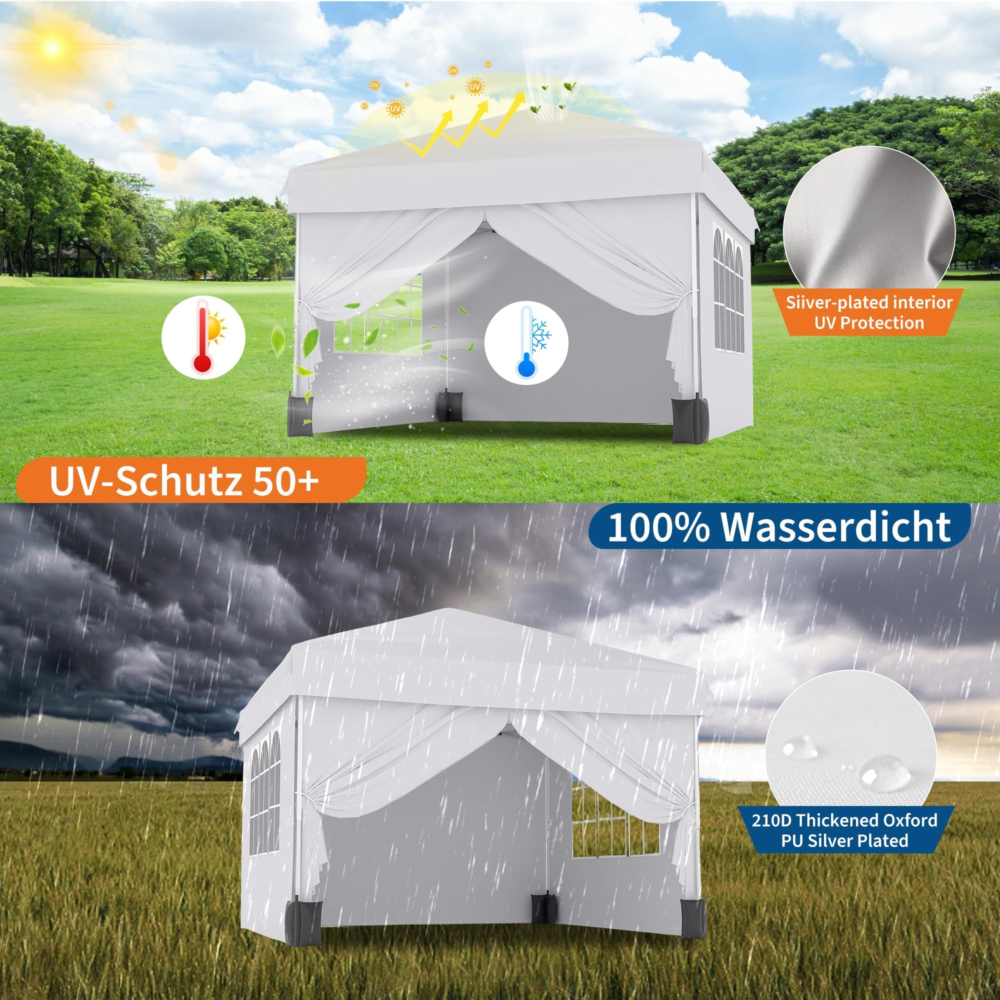 Garvee Folding Gazebo for Patio & Events, 10 x 10 FT Steel Canopy with 4 Removable Sidewalls, Mesh Windows, Zippered Doors and Wheeled Bag, White