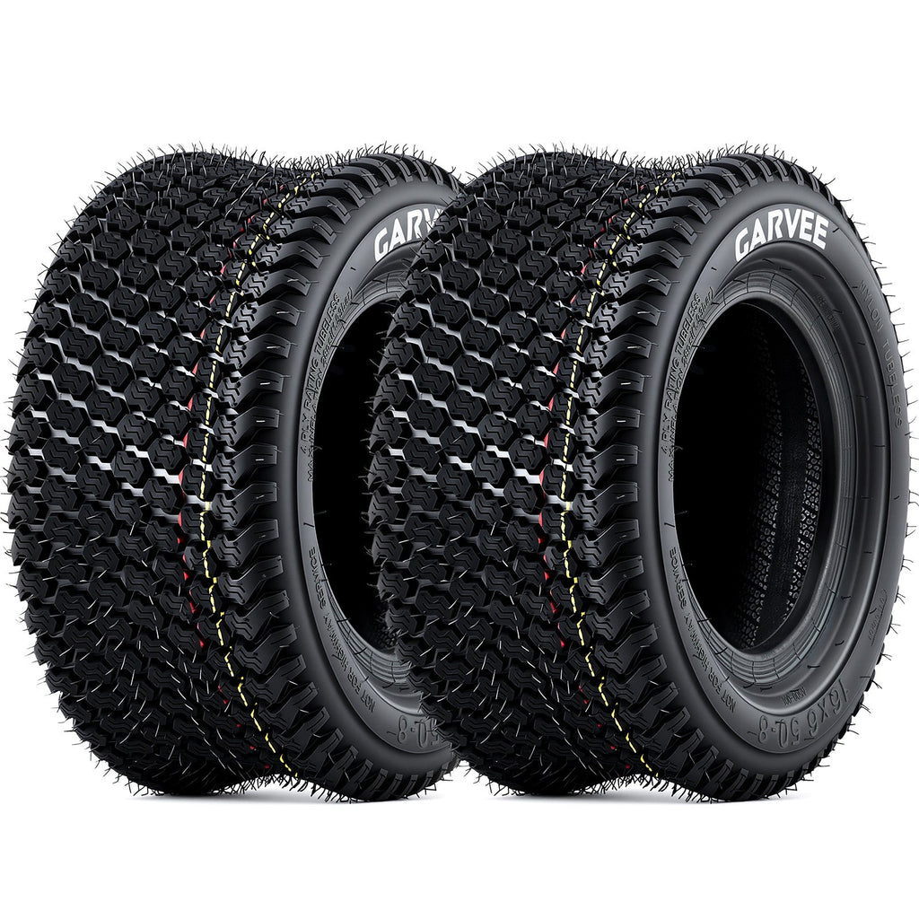 Garvee 2-Pack 16x6.50-8 Lawn Mower Tires – 4PR Turf Tire, Tubeless, 620lbs Load Capacity – Replacement for Riding Mowers, Garden Tractors & Grass Cutting Equipment (Wheels NOT Included)
