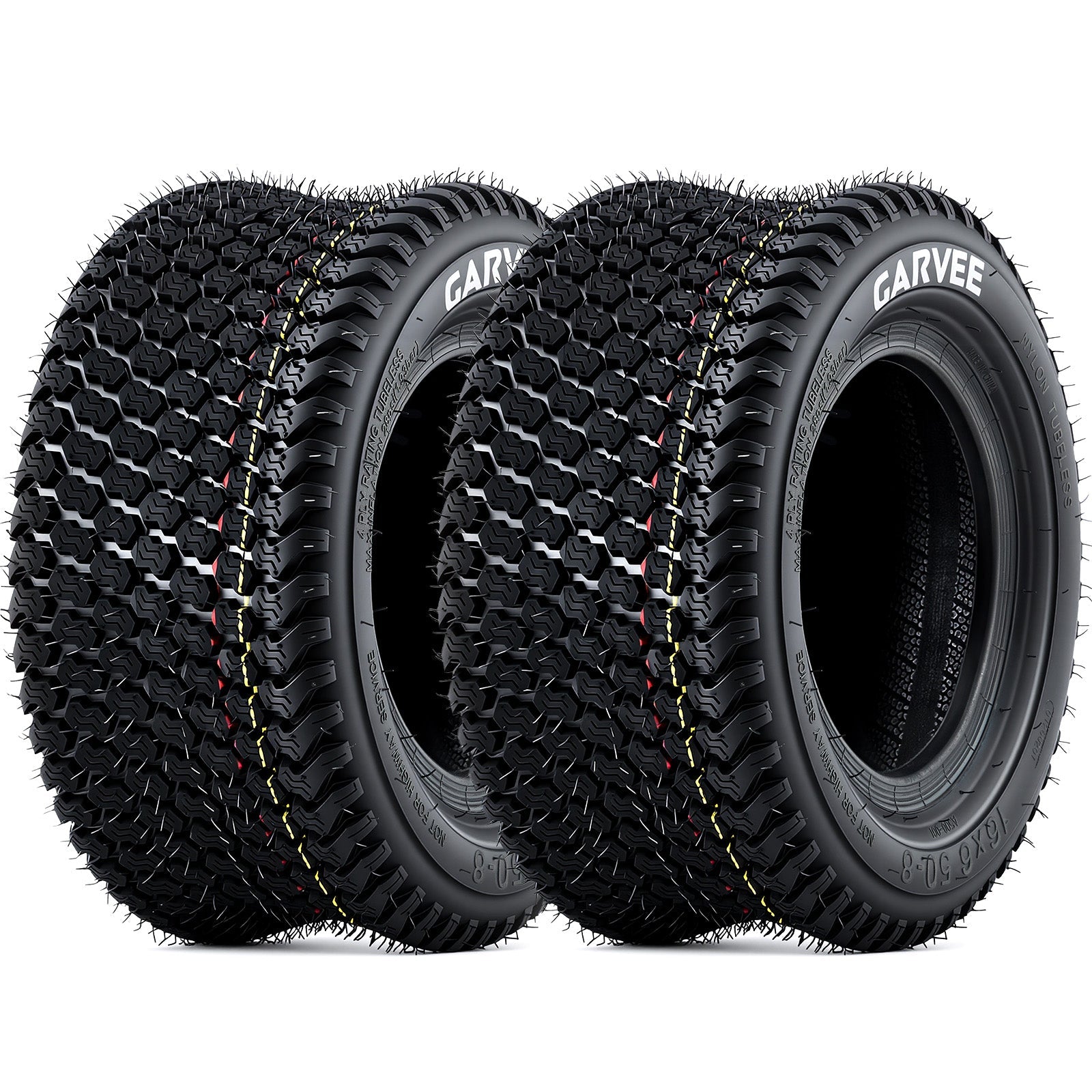 Garvee 2-Pack 16x6.50-8 Lawn Mower Tires – 4PR Turf Tire, Tubeless, 620lbs Load Capacity – Replacement for Riding Mowers, Garden Tractors & Grass Cutting Equipment (Wheels NOT Included)