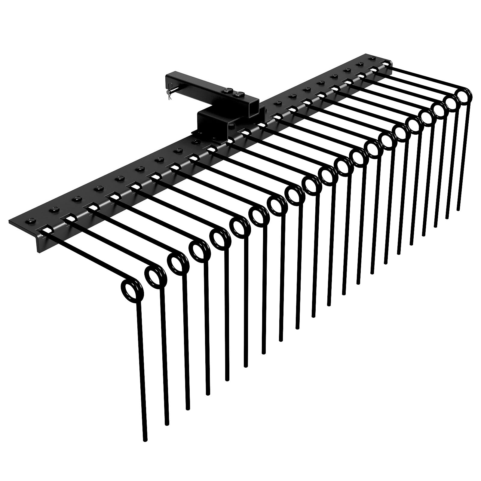 Garvee 48 in Pine Straw Rake Landscape Tool with 17 Spring Steel Tines, Steel Anti-Rust, Fits 2 in Receiver for Lawn Tractors ATV UTV