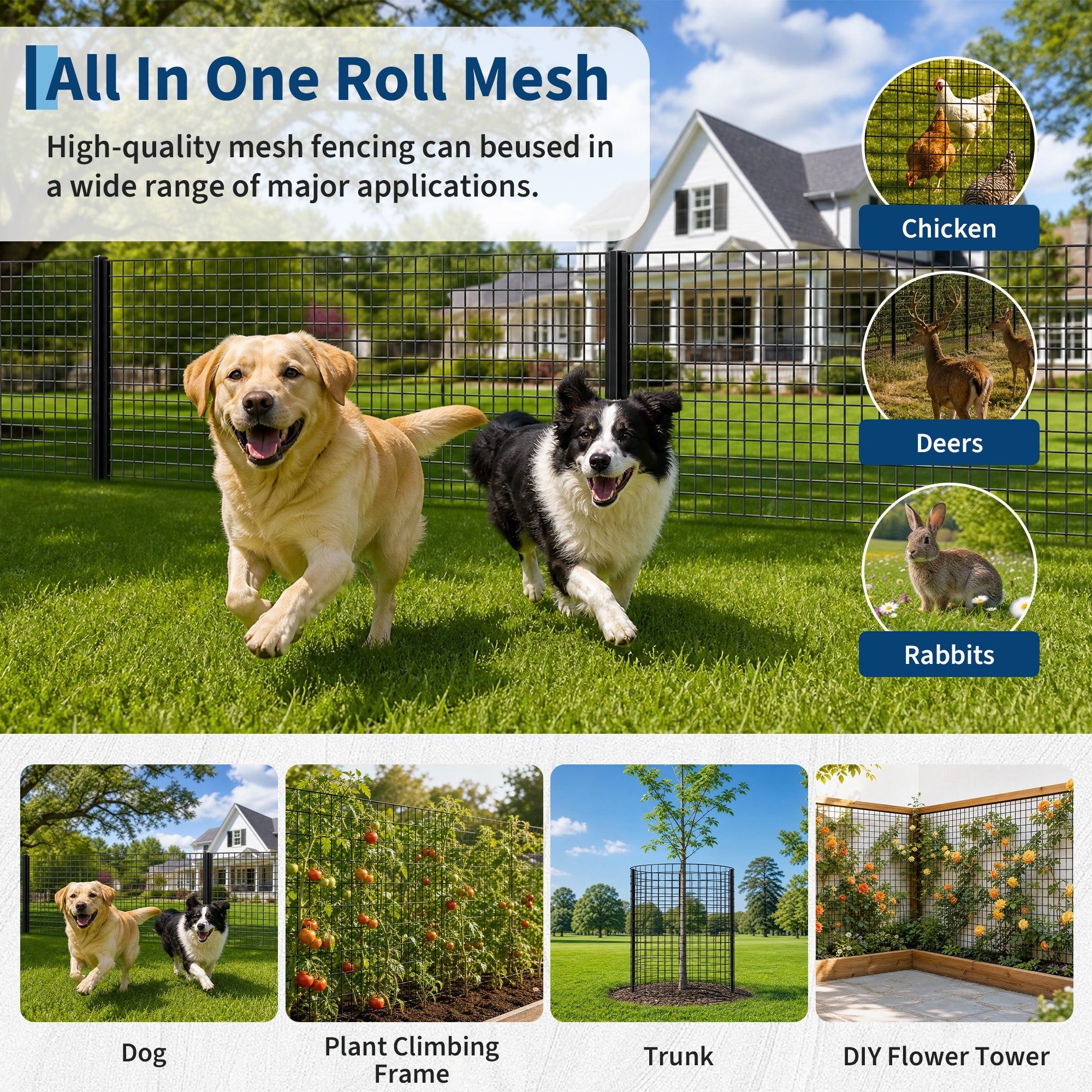 Garvee PVC Coated Welded Wire Fence Roll, 48 Inch x 100 Foot Black Vinyl Metal Mesh Fencing, 16 Gauge Galvanized Wire with 2 in x 3 in Mesh, Heavy-Duty Garden Border Pen for Vegetables, Plants & Poultry