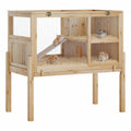 Garvee 38" Wooden Guinea Pig Cage with Stand, 2-Story Small Animal Habitat with Clear View Panels, Pull-Out Tray & Lockable Door, Rabbit Hutch, Brown