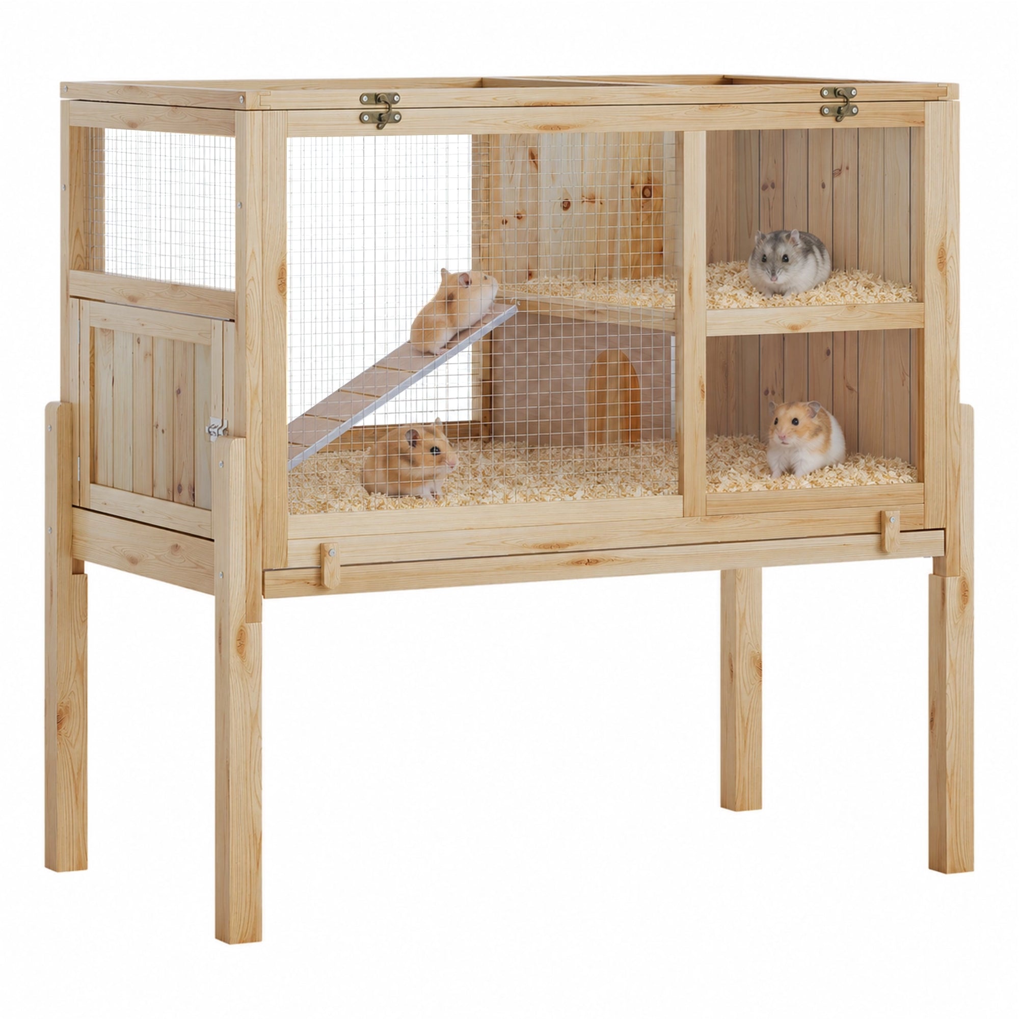 Garvee 38" Wooden Guinea Pig Cage with Stand, 2-Story Small Animal Habitat with Clear View Panels, Pull-Out Tray & Lockable Door, Rabbit Hutch, Brown