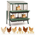 Garvee 6 Compartment Metal Chicken Nesting Box – Heavy Duty, Ventilated, Removable Tray & Perch, Easy Clean, Efficient Egg Collection for Hens, Ducks, Geese – Green with Chicken Design – Size: 6 Compartments, Color: Green (Side Chicken Design)