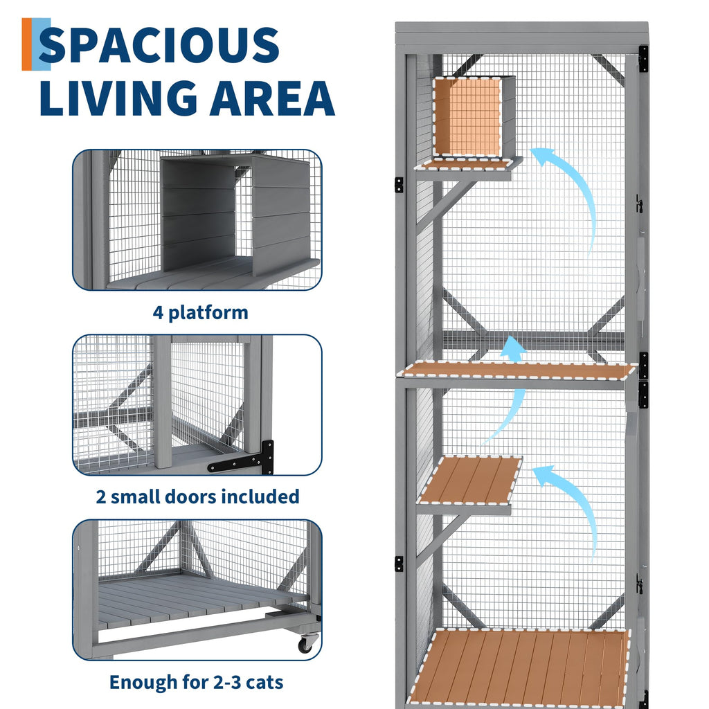 Garvee Outdoor Cats House with 4 Wheels, Walk-in Cat Cage, Catio Outdoor Enclosure Extra Large