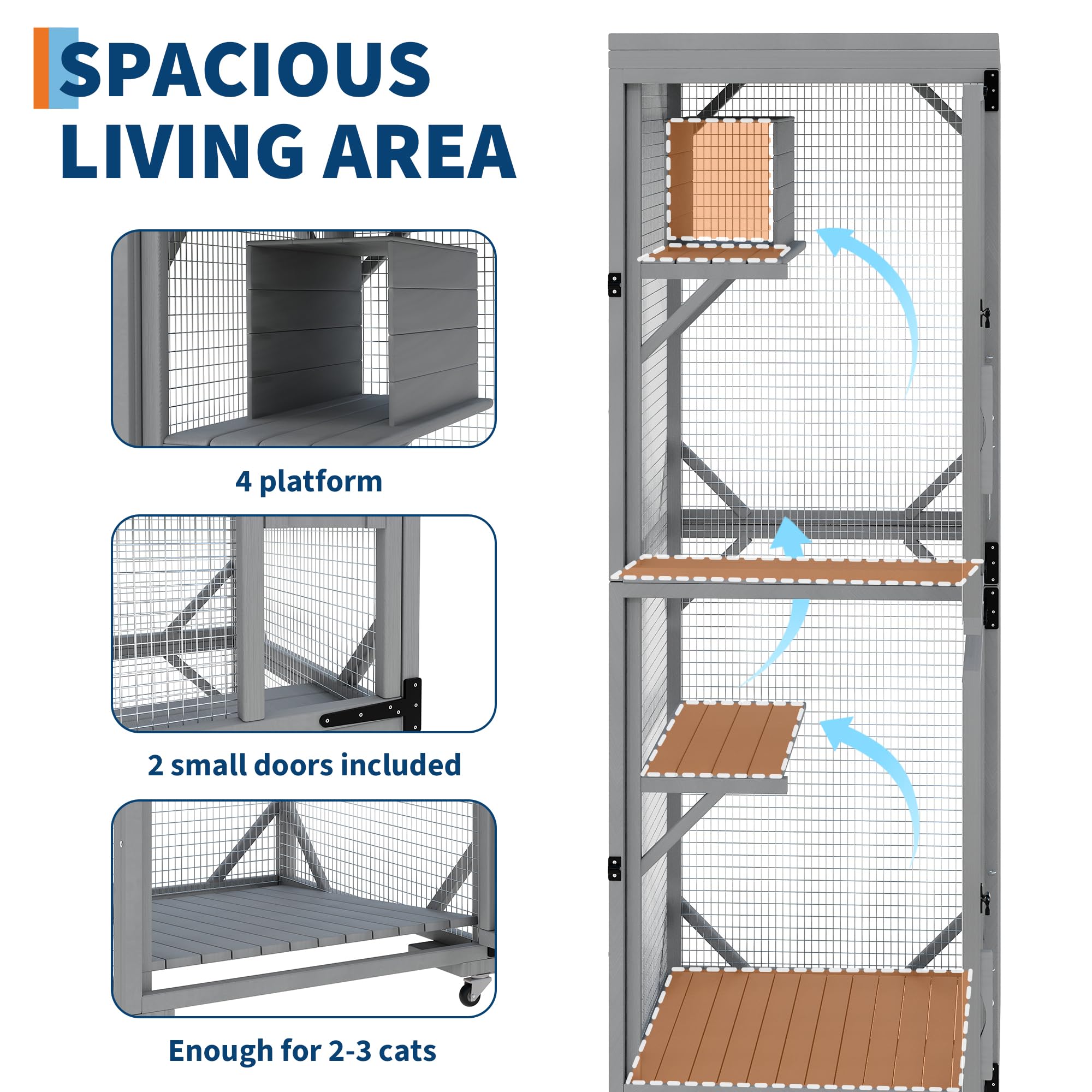 Garvee Outdoor Cats House with 4 Wheels, Walk-in Cat Cage, Catio Outdoor Enclosure Extra Large