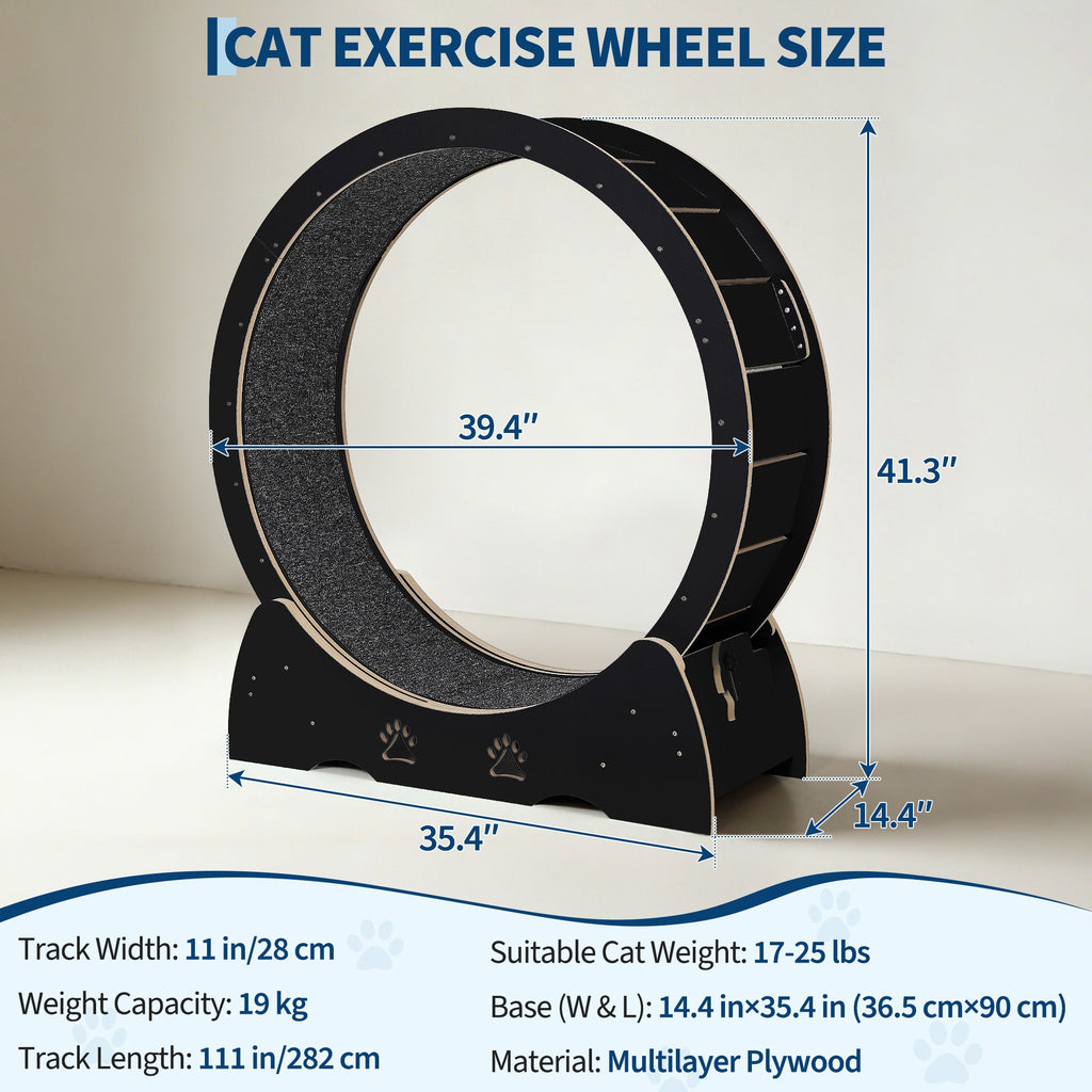 Garvee Large Wooden Cat Exercise Wheel Treadmill, 39" Indoor Running Wheel with Detachable Carpeted Track – Ideal for Cat Fitness, Training, Weight Loss, Black