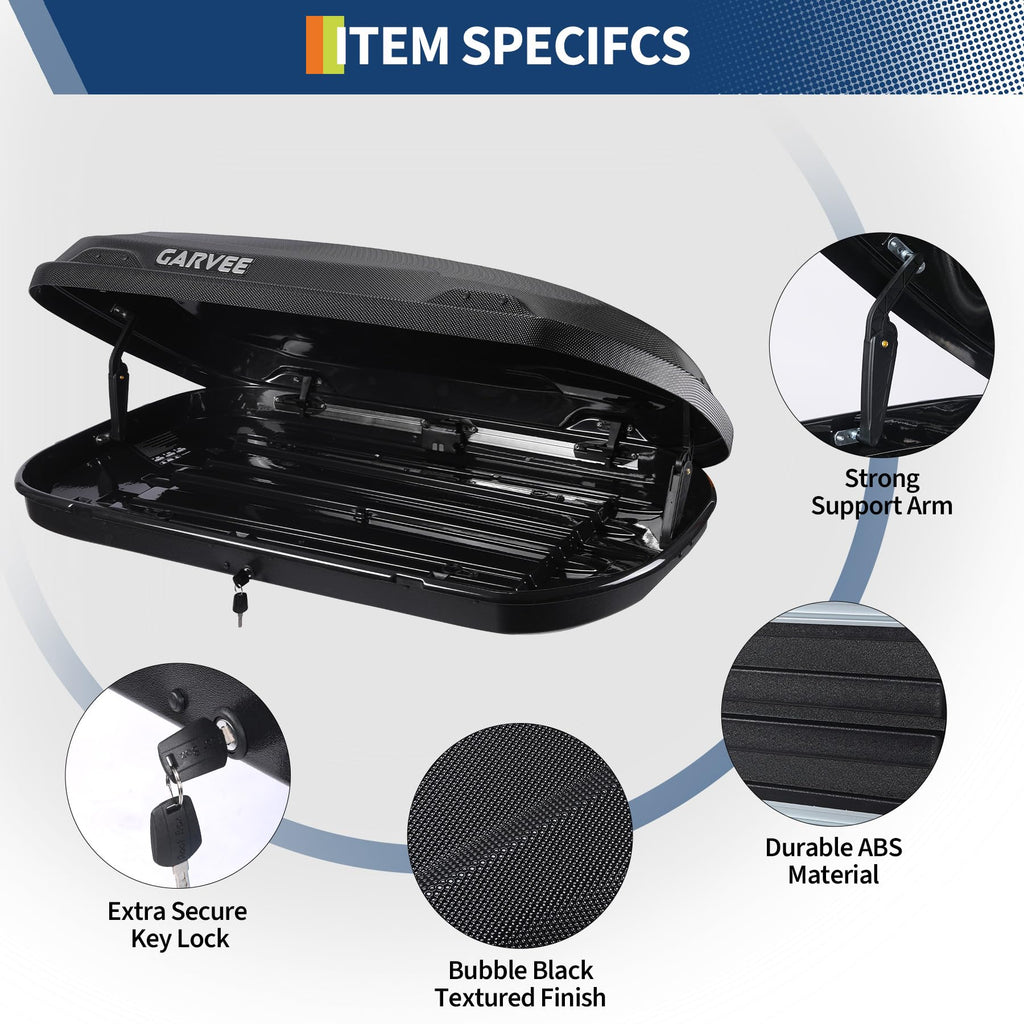 Garvee 11.5 Cu Ft Rooftop Cargo Box - Hard Shell Roof Carrier with Dual-Side Opening, 135 lbs Capacity, Lockable ABS Storage, Secure for SUV, Road Trips & Camping, Black