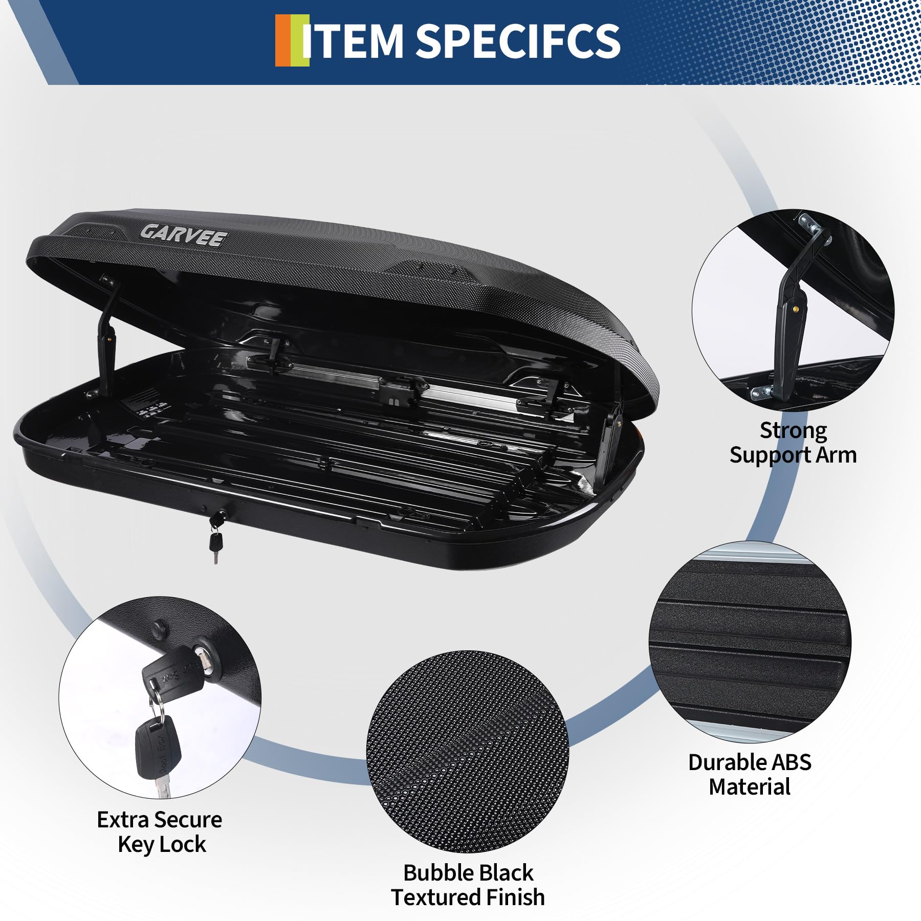 Garvee 11.5 Cu Ft Rooftop Cargo Box - Hard Shell Roof Carrier with Dual-Side Opening, 135 lbs Capacity, Lockable ABS Storage, Secure for SUV, Road Trips & Camping, Black