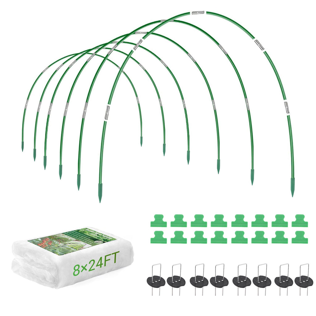 Garvee Garden Netting Kit for Raised Beds and Vegetable Plants, 8 × 24 FT Fine Mesh Cover with 5 Fiberglass Hoops and 20 Clips