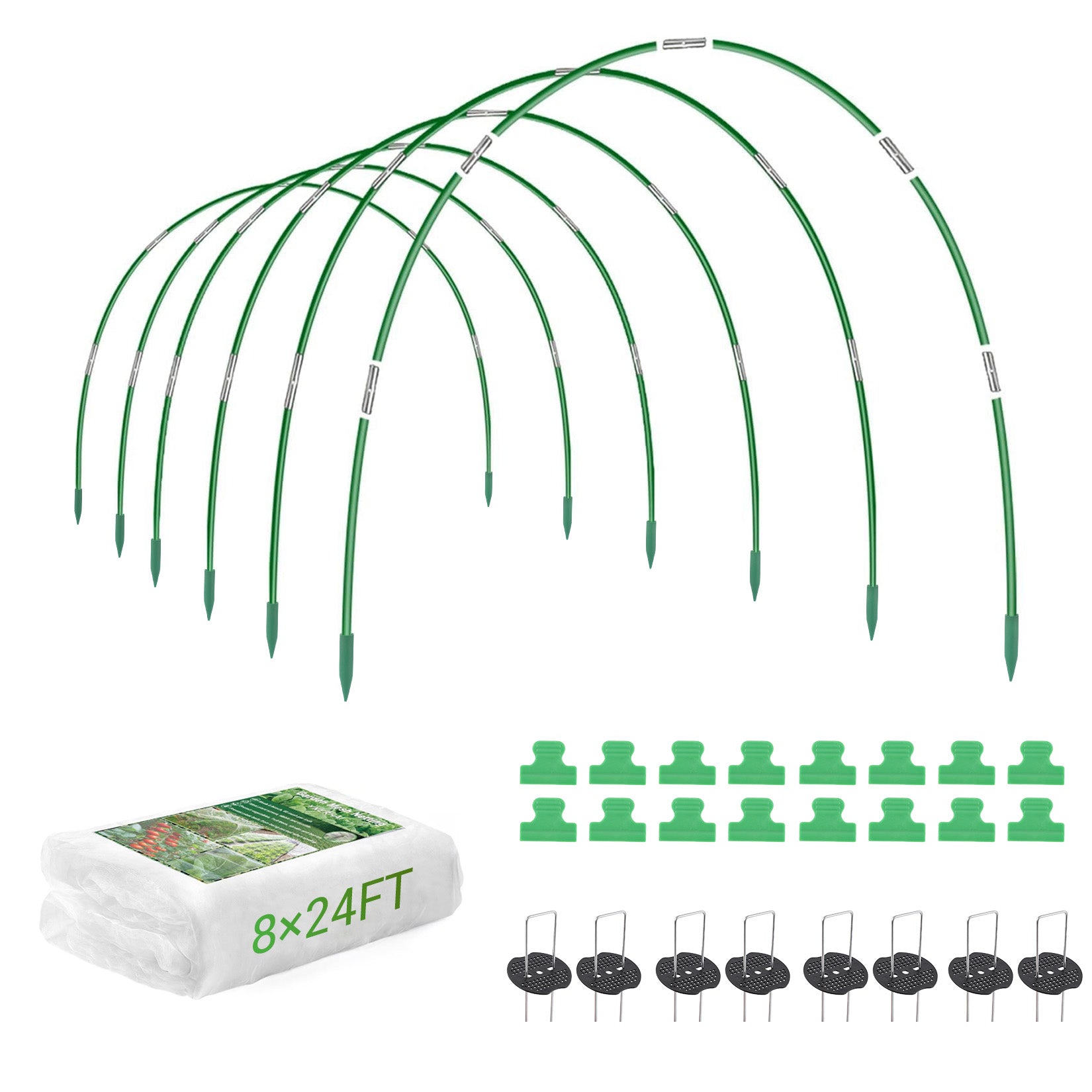 Garvee Garden Netting Kit for Raised Beds and Vegetable Plants, 8 × 24 FT Fine Mesh Cover with 5 Fiberglass Hoops and 20 Clips