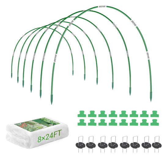 Garvee Garden Netting Kit for Raised Beds and Vegetable Plants, 8 × 24 FT Fine Mesh Cover with 5 Fiberglass Hoops and 20 Clips