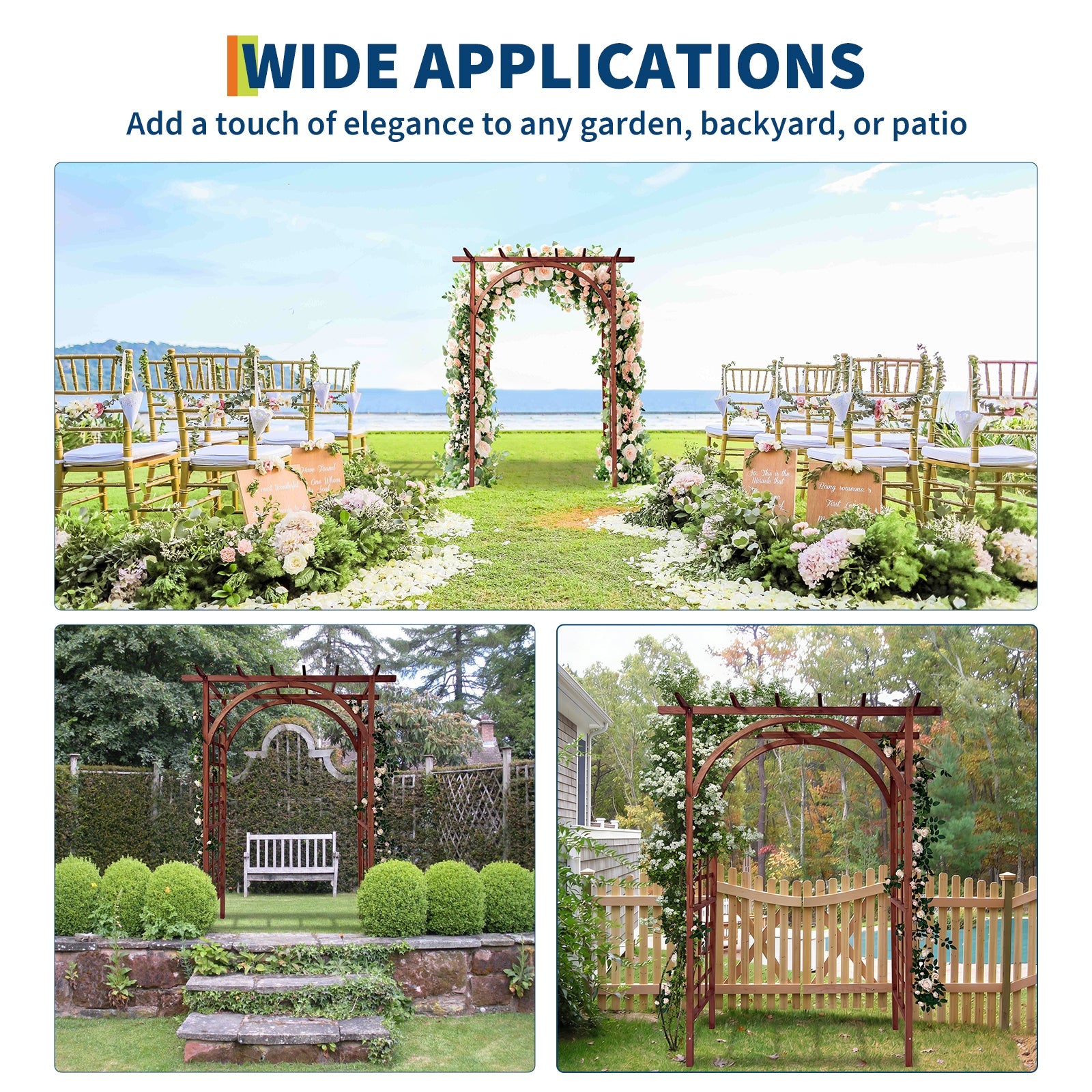 Garvee 85-Inch Wooden Garden Arbor Trellis, Fir Wood Pergola Arch for Climbing Plants, Wedding, Patio, Lawn & Backyard, Teak, Arched & Flat Top