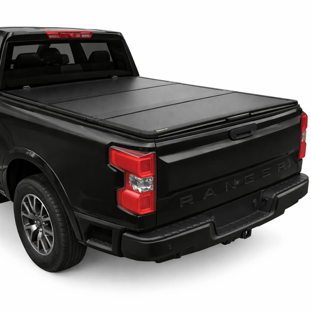 Garvee Hard Folding Tonneau Cover for 2022-2023 Ford F150 4.2ft Bed - Zinc Aluminum Alloy, Tri-Fold Design, Clamp-On Installation, Black, Secure Cargo Protection