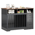 Garvee 48" Dog Crate Furniture with Bowls, Heavy Duty Dog Kennel End Table with 3 Storage Drawers, Locking Door, Farmhouse Style Pet Crate Cabinet for Medium Small Dogs, Black