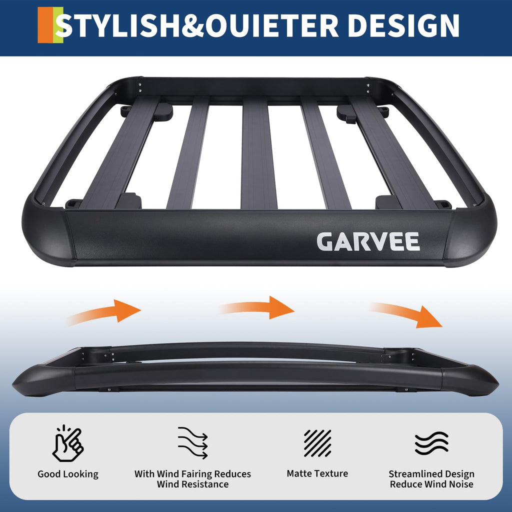 Garvee 63"X40"  Universal Roof Rack Carrier Basket, Anti-Rust Aluminum Lightweight Roof Cargo Basket, Vehicle Cargo Carrier 200LBS Capacity Rooftop with Wind Fairing, Car Top Holder, for SUV Truck Cars