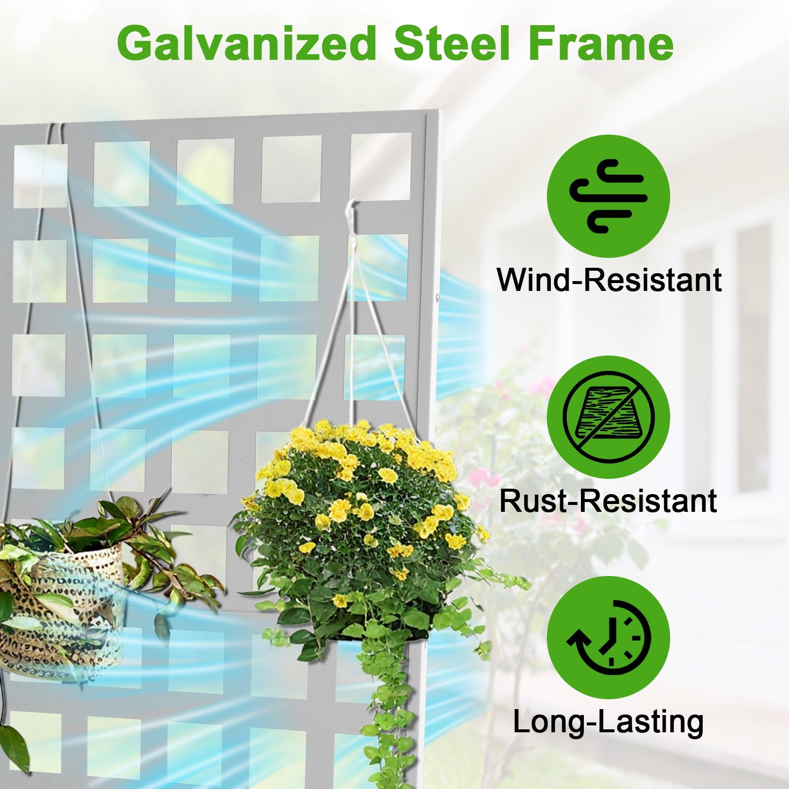 Garvee 71" x 47" x 12" Metal Planter Box with Trellis, Raised Garden Bed with Privacy Screen, Drainage Holes for Climbing Plants, Flowers & Vegetables, White
