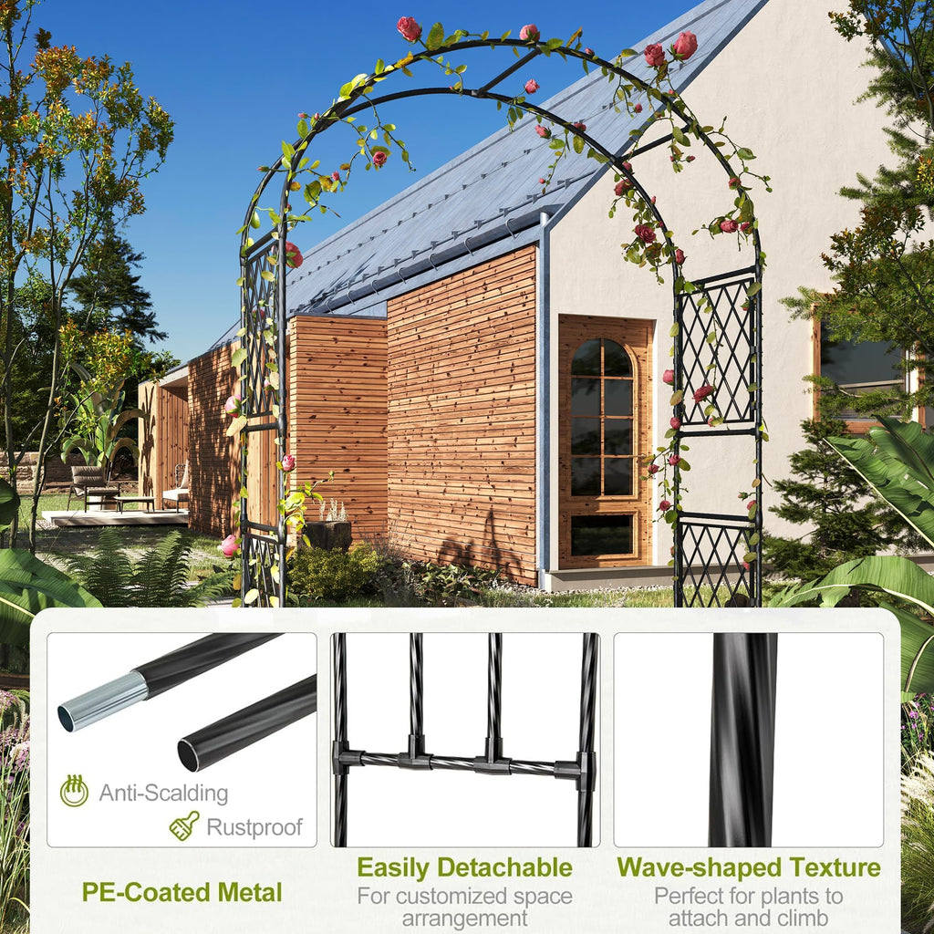 Garvee Metal Garden Arbor, 86.6" x 59" Arch Trellis for Climbing Plants, Weather-Resistant Decorative Wedding Archway, Sturdy Iron Frame, Outdoor Black Garden Arch for Patio, Lawn, Pathway, Event Party Back