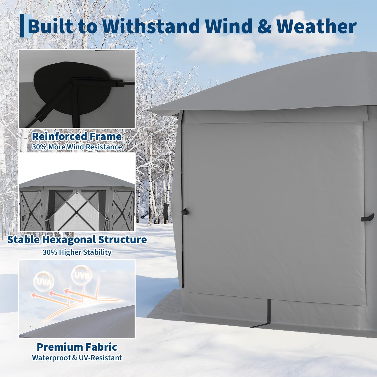 Garvee 10 x 12 FT Screen Tent, 6-Sided Pop-Up Gazebo with Removable Canopy, Waterproof UV-Resistant Mesh Shelter for Camping, Patio & Backyard, Gray
