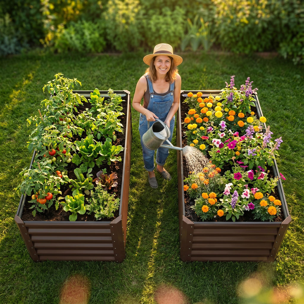 Garvee 2 Pack Tall 4 x 2 Ft Galvanized Steel Raised Garden Bed, Outdoor Above Ground Planter Box for Vegetables and Flowers, Metal Raised Bed for Gardening